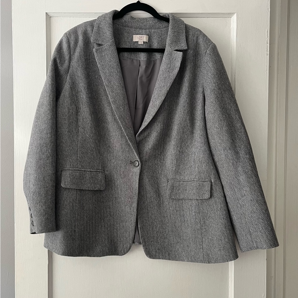 LOFT Plus Herringbone Knit Blazer - 18, Gray